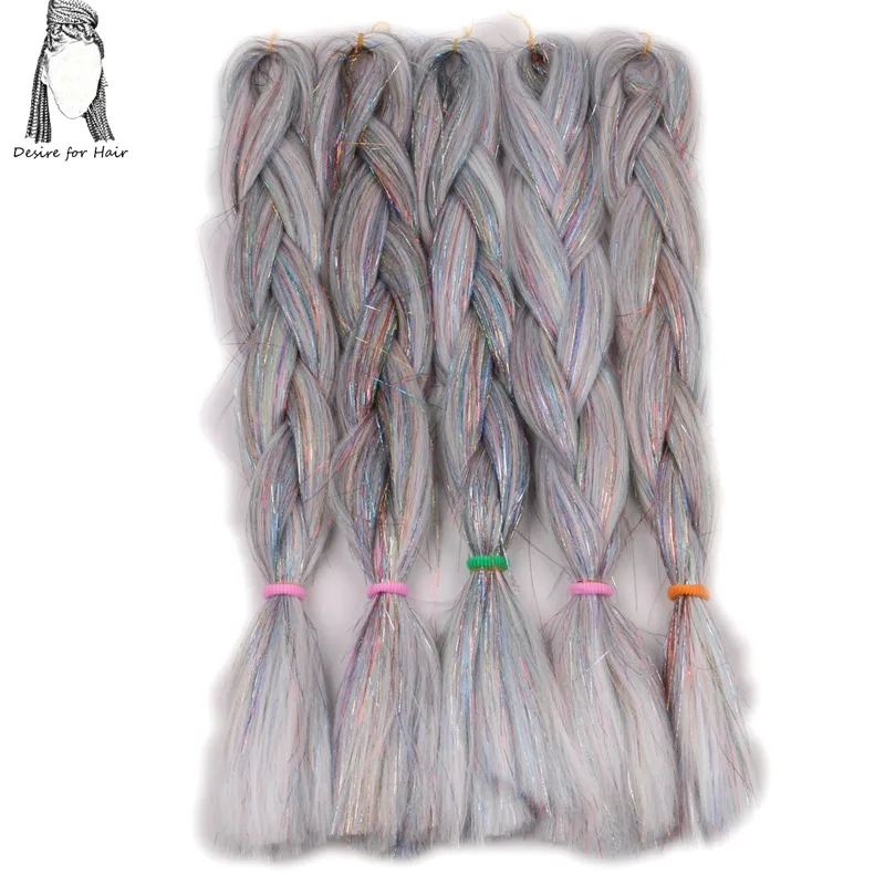 Desire for hair 24 дюйма 100 г bling Блестки для волос mix большие синтетические косы плетение волос для наращивания