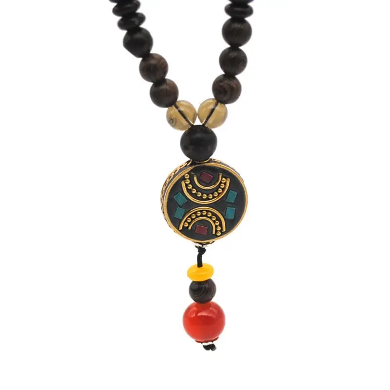 

Handmade Ethnic Nepal Necklace Buddhist Wood Beads Long Sweater Chain Jewelry