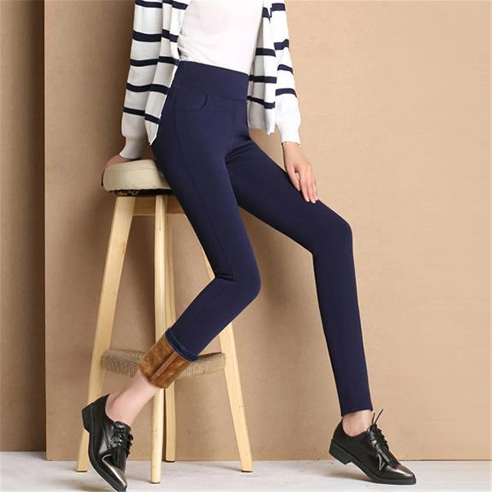 Woman Hot Sale Winter Velvet Thick Pencil Pants Women Fall Solid Warm Female Stretch Trousers Lady Winter Down Pantalones S-6XL