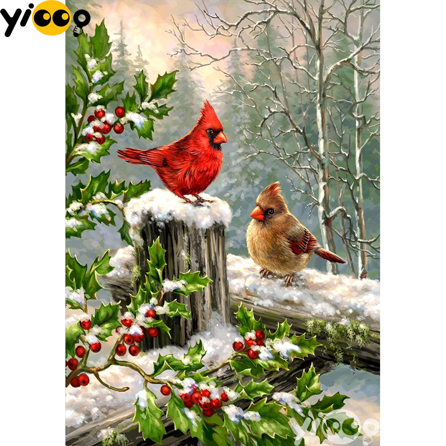 

Full Square/Round Drill Diamond Painting Cross Stitch Embroidery Cardinals in Snow Rhinestone Mosaic Home Decor Gift AX2556