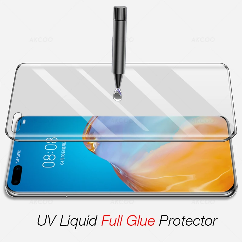 Akcoo for Huawei P40 Pro Privacy Screen Protector UV Full Glue P40 Pro Tempered Glass film anti-spy case friendly glass cover