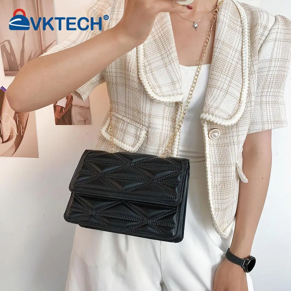 

Vintage Geometric Lattice PU Shoulder Bag Women Casual Chain Flap Messenger Bags Soft Leather Women Designer Handbag