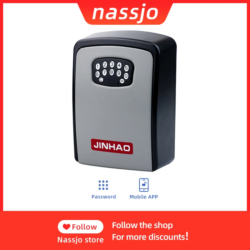 Ящик для ключей Nassjo, металлический шкафчик с отпечатками пальцев, настенное крепление, комбинированный ящик для хранения ключей для домашн...