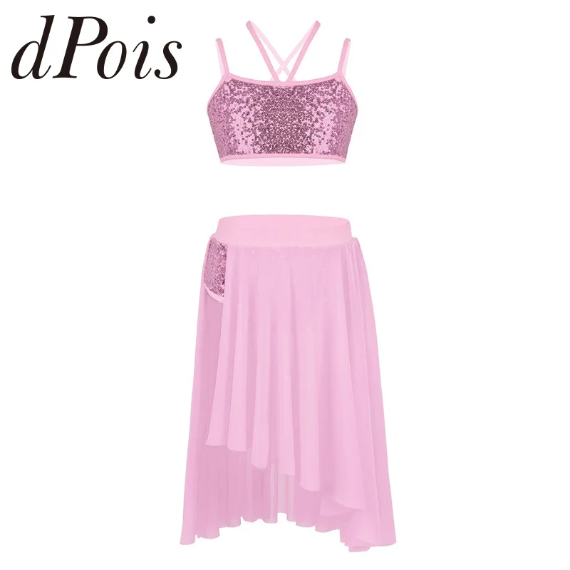 Детская одежда с блестками для девочек укороченный топ балетная Тюлевая юбка