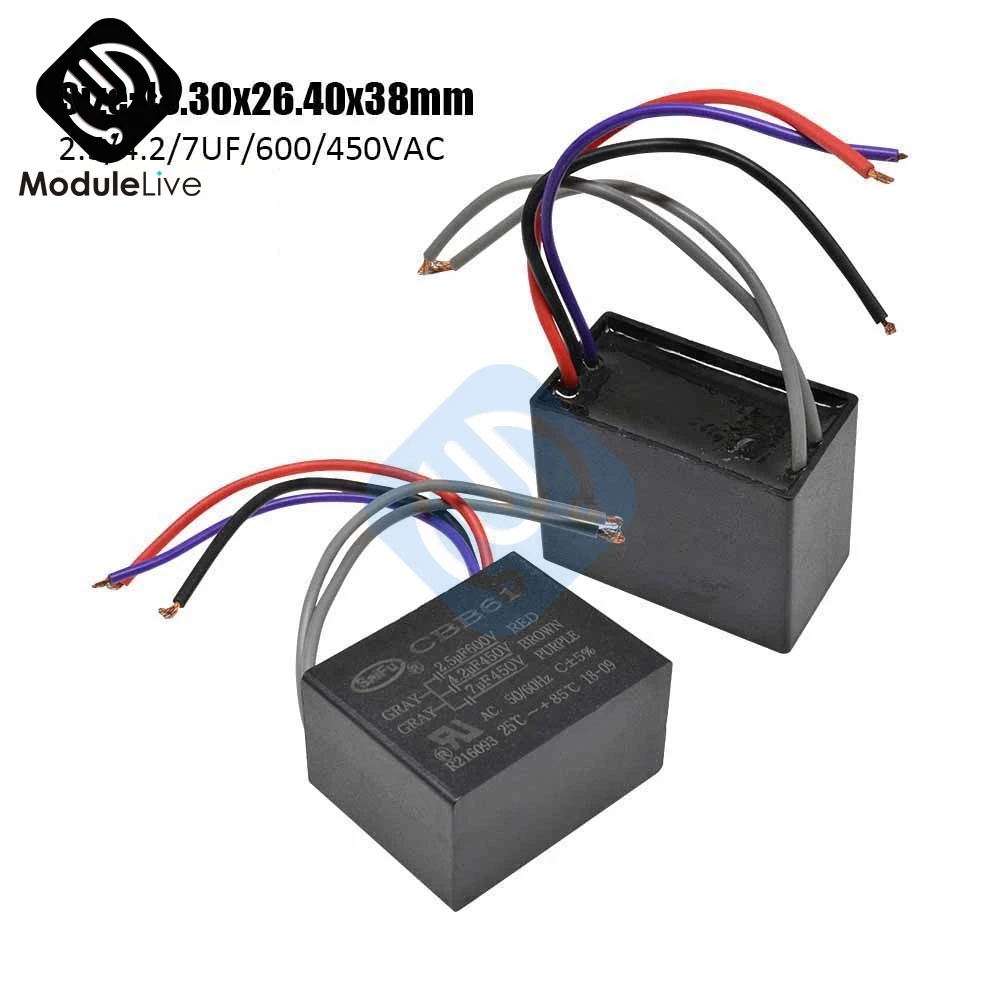 CBB61 пусковая емкость AC вентилятор конденсатор 5 проводов 2 5/4 2/7UF/600/450V терминал