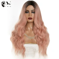 synthetic curly wavy wig dark root ombre pink cosplay wigs for black white women fiber hair wigs xishixiu