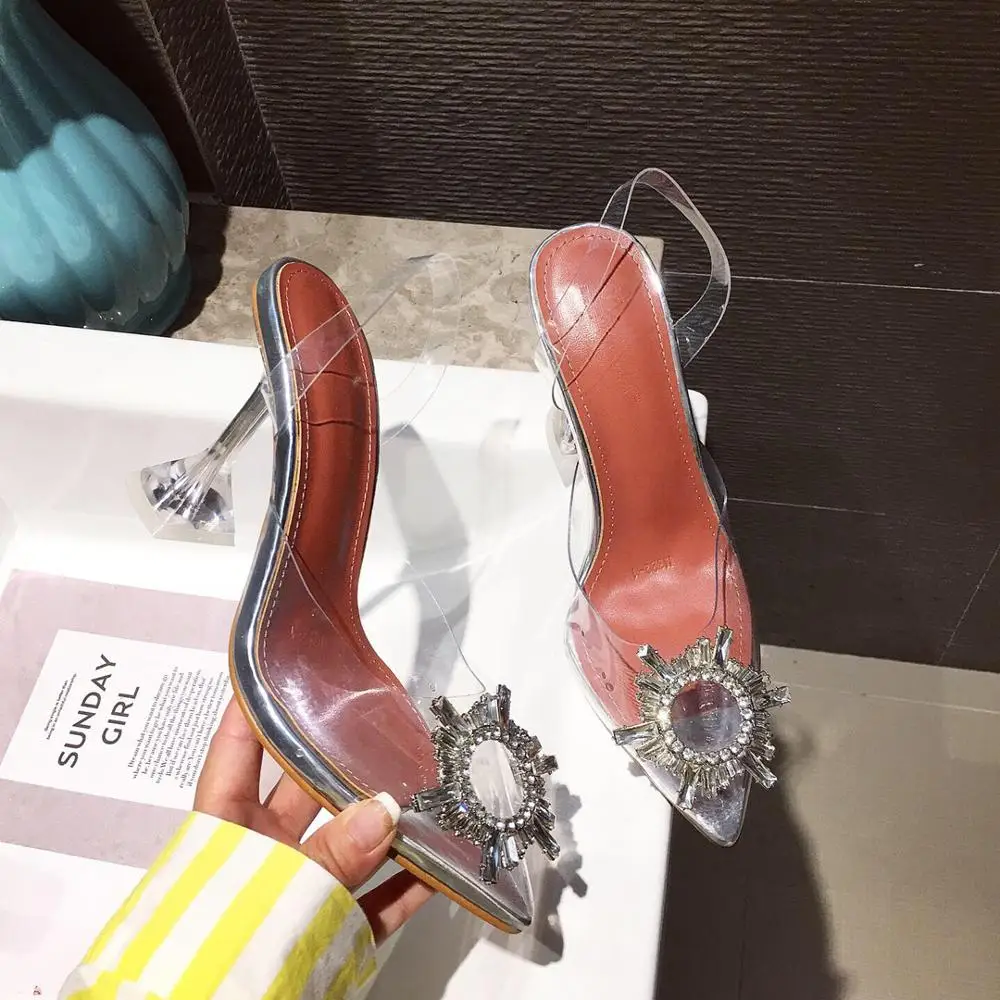 Yellow PVC Transparent Women Sandals Crystal Pointy Toe High Heels Shoes Woman Perspex Spike Heel Pumps Drop Ship | Обувь