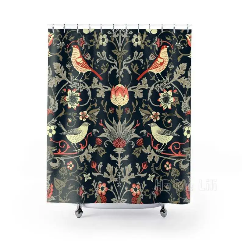 

Ornamental Vintage Pattern Botanical Birds Floral Shower Curtain Bathroom Decor