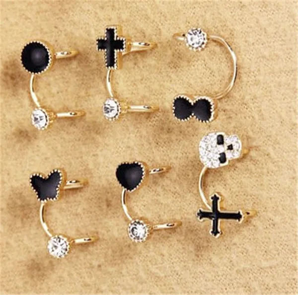 1 шт. женские каффы для ушей черные эмалированные скелеты бант сердце Бабочка