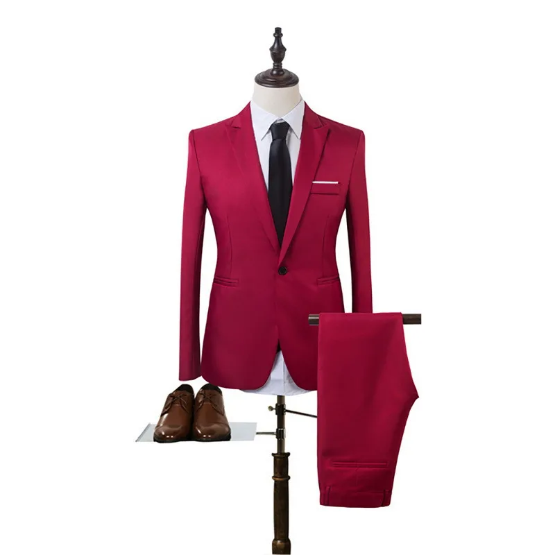 

2 Pieces Business Blazer +Pants Suit Sets Men Fashion Solid Slim Wedding Set Vintage Classic Blazers Male Suit ( Jacket + Pants)