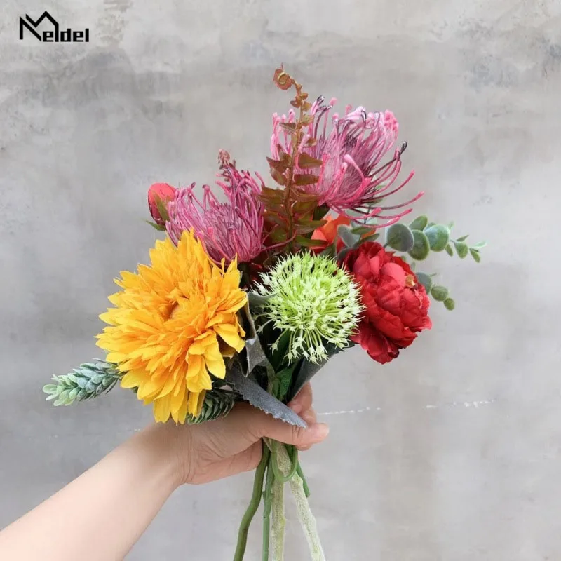 Свадебные букеты Meldel из искусственного шелка с оранжевыми и желтыми