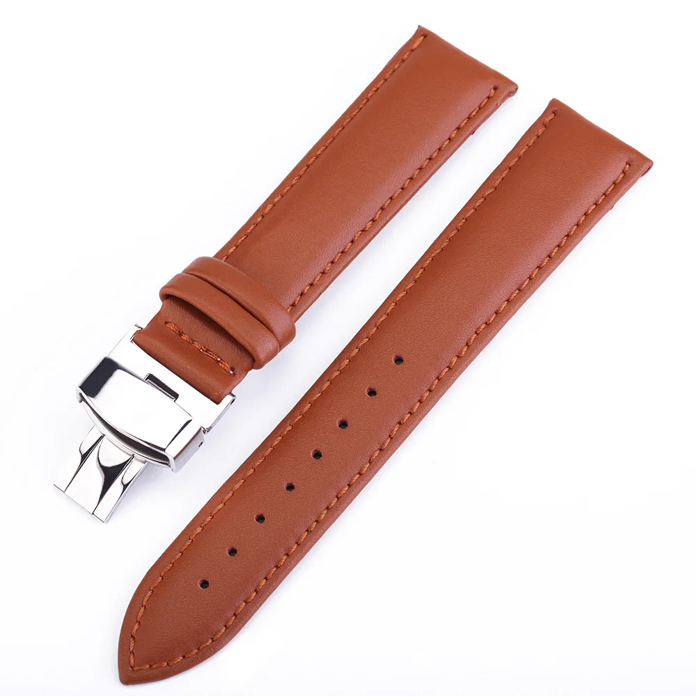 

2020 New Stylish Butterfly Buckle Leather Watchstrap 12-24mm Black Brown Men Women Unisex Watch Band Accessories