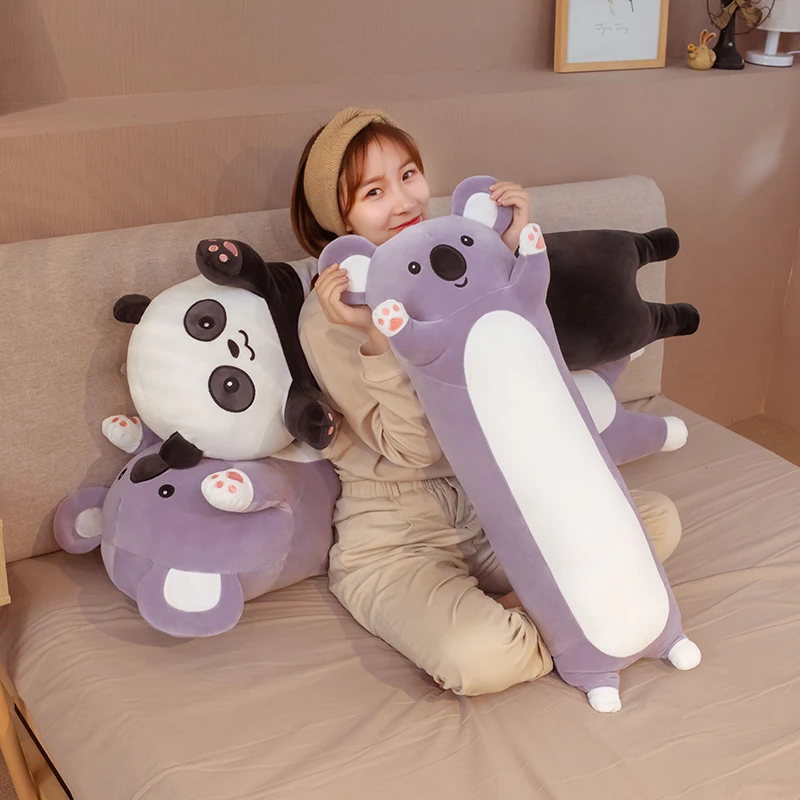 

70-110cm New Cartoon Panda Plush Toy Cylidrical Animal Bolster Pillow Koala Bear Stuffed Plushie Children Sleeping Friends Gift