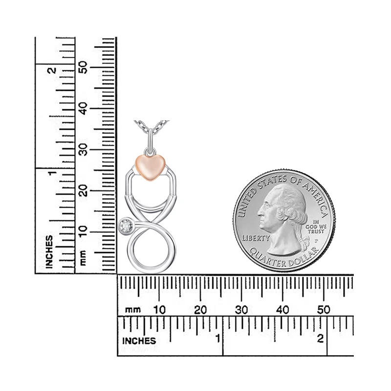 

Strollgirl 100% Sterling Silver 925 Rose Gold Color Love Heart Stethoscope Pendant Necklaces Sterling Silver Jewelry