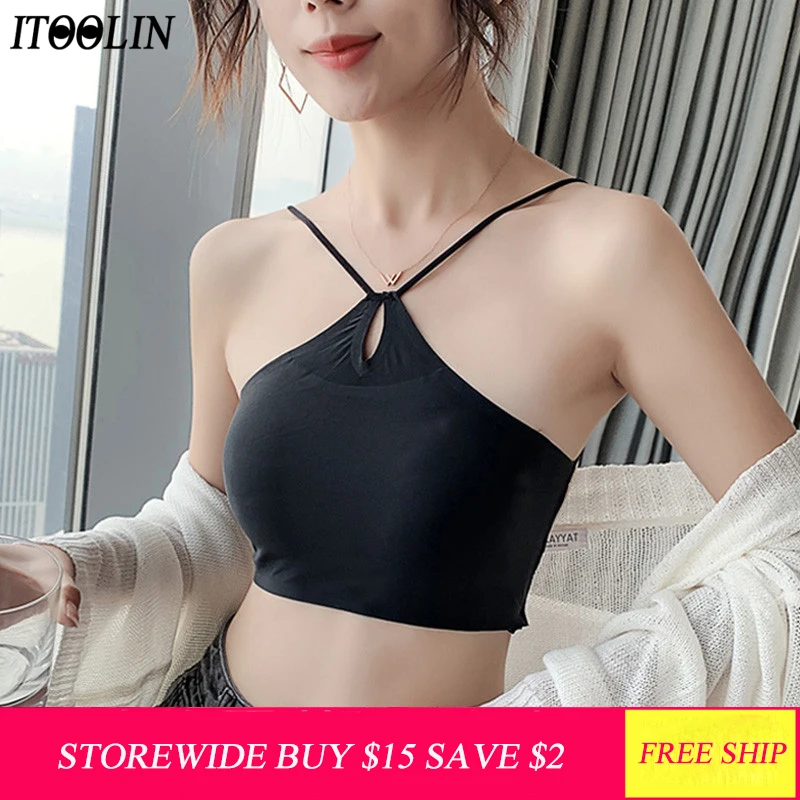 ITOOLIN черный ажурный Шелковый топ бюстгальтер подтягивающий светильник короткий