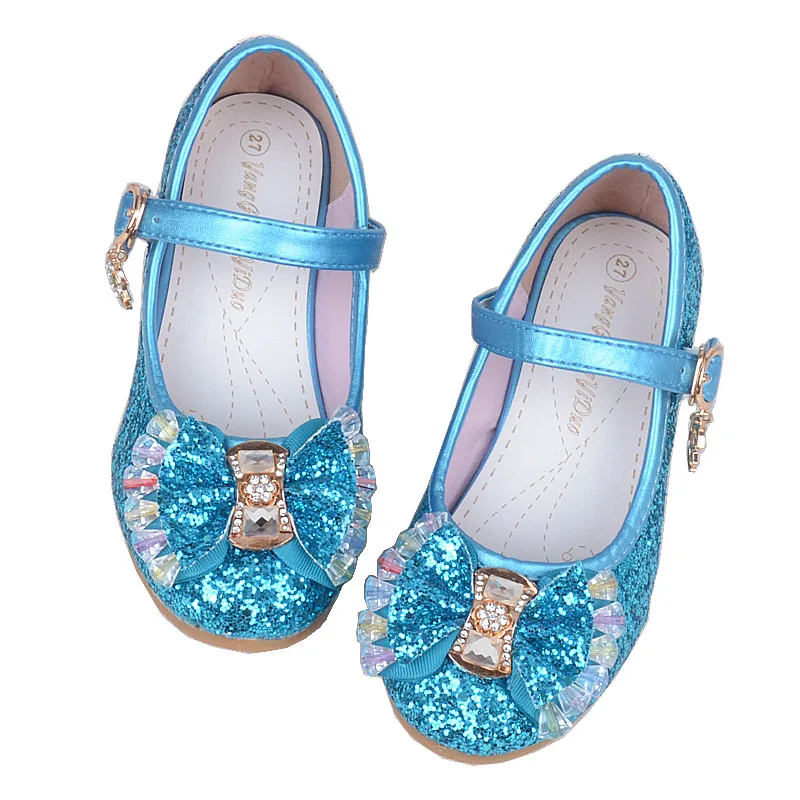 Блестящие Детские кожаные туфли на высоком каблуке для девочек обувь принцессы