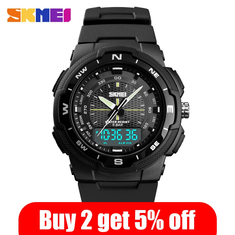 

SKMEI 1454 Japan Quartz Digital movement Dual Display Men Sports Wristwatches 3 Time Chronograph Male Clock relojes para hombre