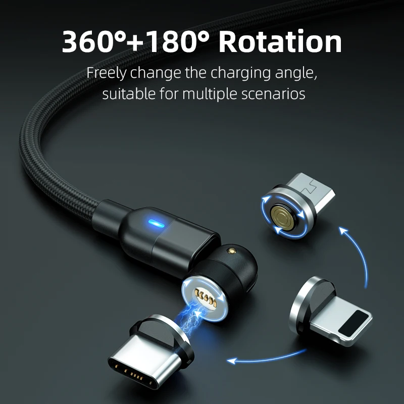 Магнитное зарядное устройство с поворотом на 540 градусов Micro USB C кабель для