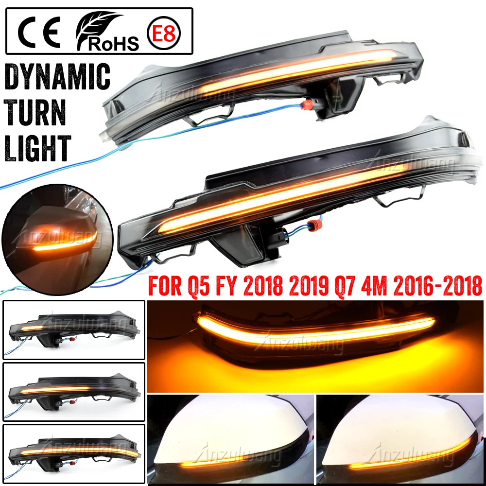 

LED Flowing Water Blinker Side Rear-view Mirror Dynamic Turn Signal Light For Audi Q5 FY 2018 2019 Q7 4M 2016 2017 2018