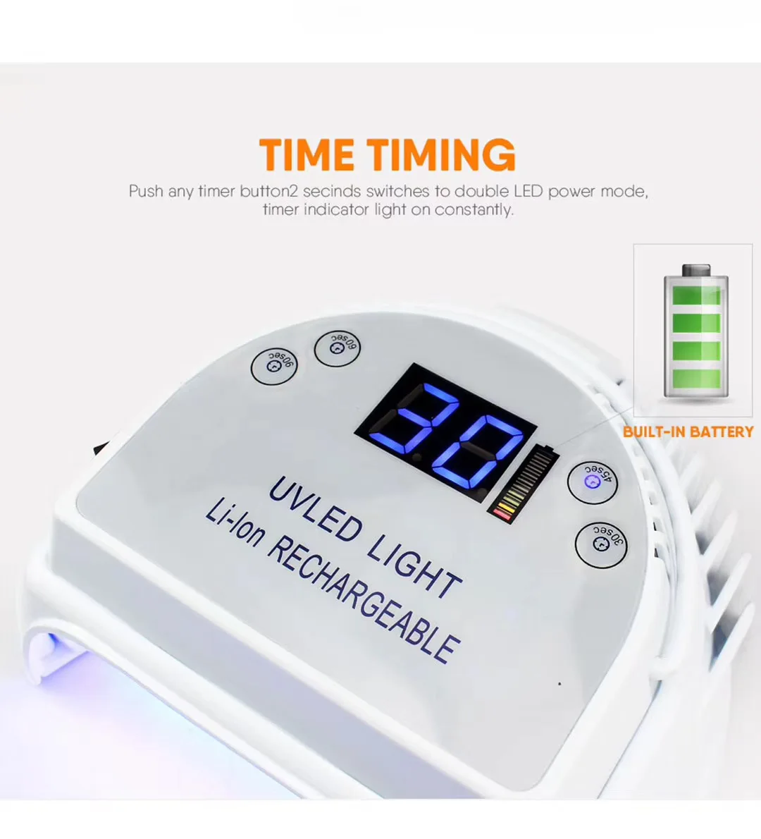 

Rechargeable High strength Aluminum Alloy 64W UV Led Nail Lamp with Time Setting