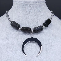 2022 witchcraft moon stainless steel obsidian charm necklaces silver color chocker necklace women jewelry colgante n3107s04