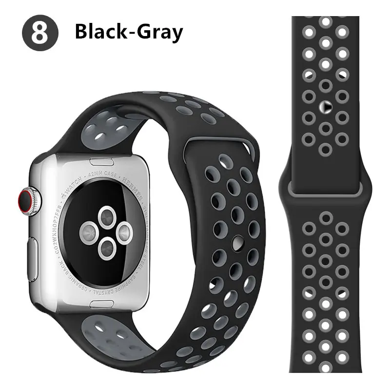 black gray 8 Ремешок для apple watch band 44 мм 40 мм apple watch 5 4 3 2 iwatch band 42 мм 38 мм спортивный силиконовый браслет correa аксессуары для часов - Цвет ремешка: black gray 8