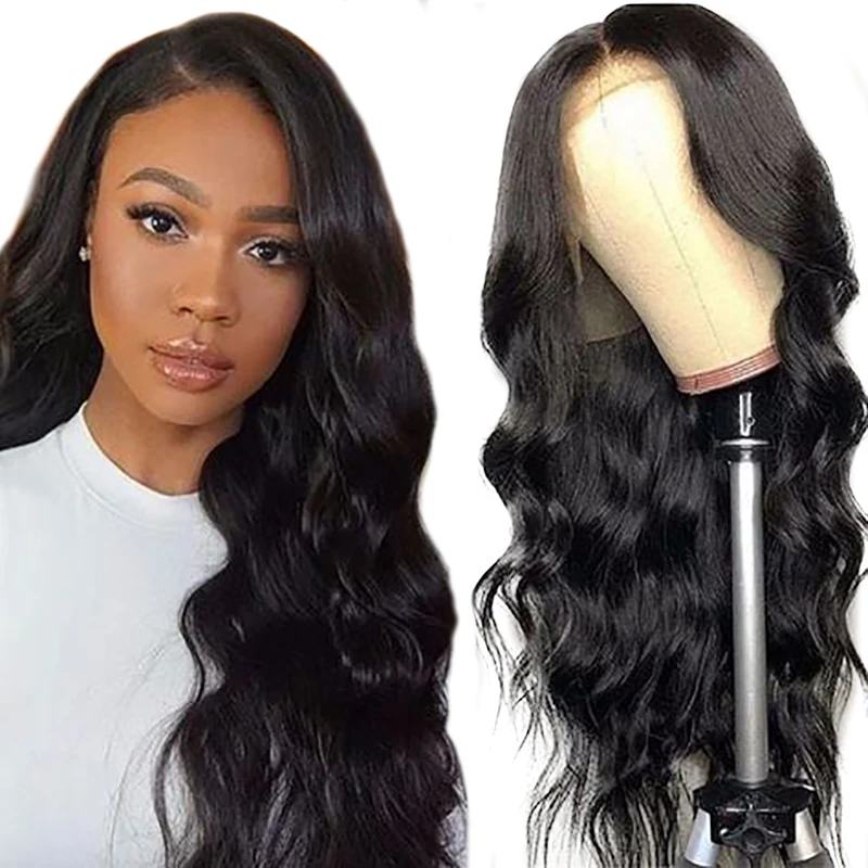 Перуанские волнистые человеческие волосы на кружеве парики для черных женщин 13*4