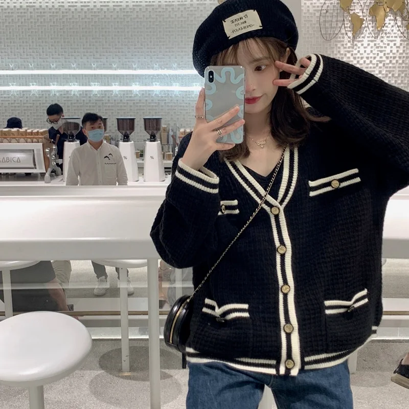 Woherb осенний шикарный кардиган женский свитер с V-образным вырезом пальто