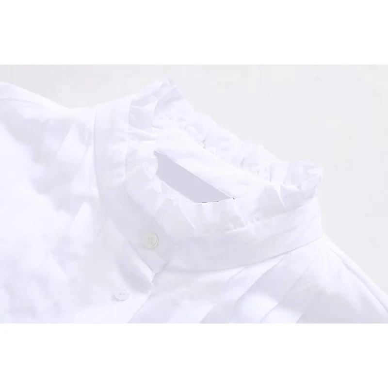 Fashion za 2019 ruffles white blouse pleated autumn stand collar long sleeve women shirt casual female chic tosps mujer | Женская одежда