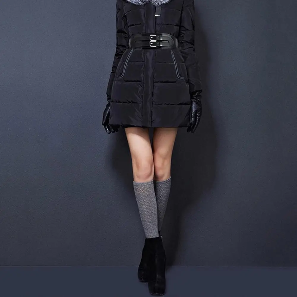Женский черный пуховик из лакированной кожи с поясом FCO120|Женские ремни| |