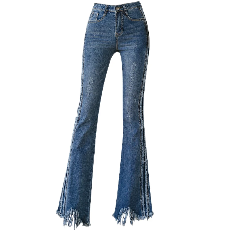 

high waist pants Womens jeans pants Women flared pants female OL Office Career Capris Work Wear casual tassel Womens Trousers