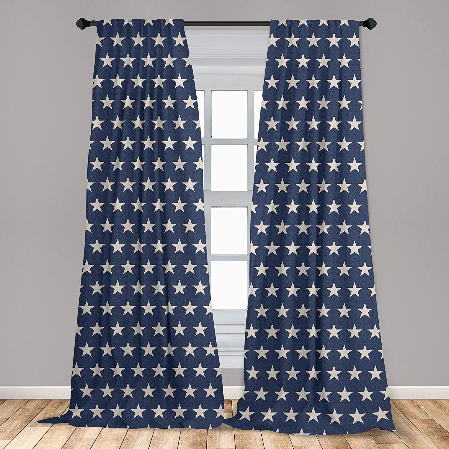 

Star Curtain for Kids Room Patriotic Star of The American Flag Independence Themeds of Freedom Lightweight Window Drapes