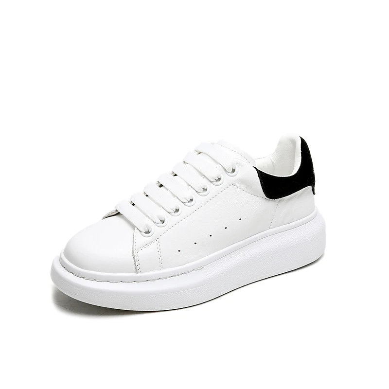 

2020 Women White Casual Shoes New Model Genuine Leather Fashion Sneakers 4cm High Platform Lace Up Women Flat Shoes