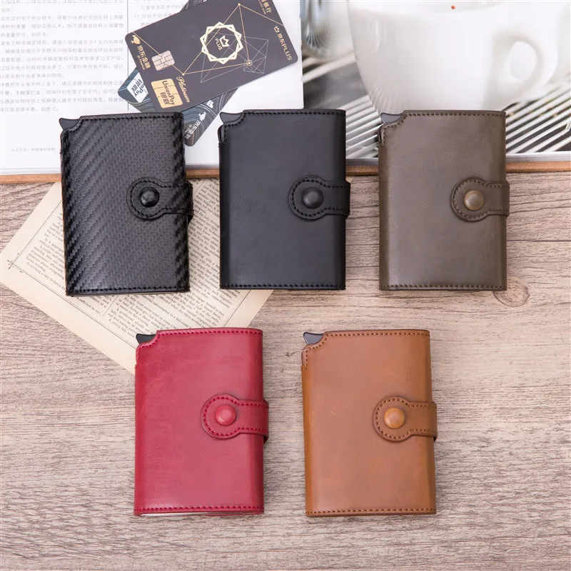 

YAMBUTO 2021 Men Vintage Credit Card Holder Top Quality Metal Aluminum Auto Pop-up RFID ID Card Case Carteira Button Coin Purse