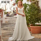 Женское платье с длинным рукавом JEHETH кружевной с аппликацией шифоновый Boho Chic, свадебное платье трапециевидной формы, Пляжное платье для невесты, 2022
