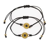 wholesale 2 piece alloy adjustable woven bracelet sunflower sun flower daisy bracelet adjustable woven bracelet lovers jewelry