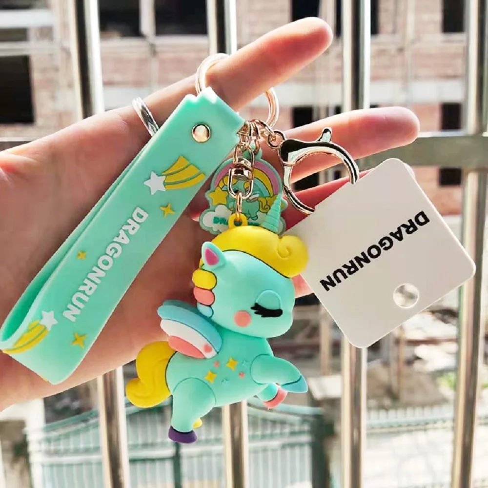 

New lovely rainbow horse keychains cartoon silicone key chain male and female lovers car bag pendant key rings 2021