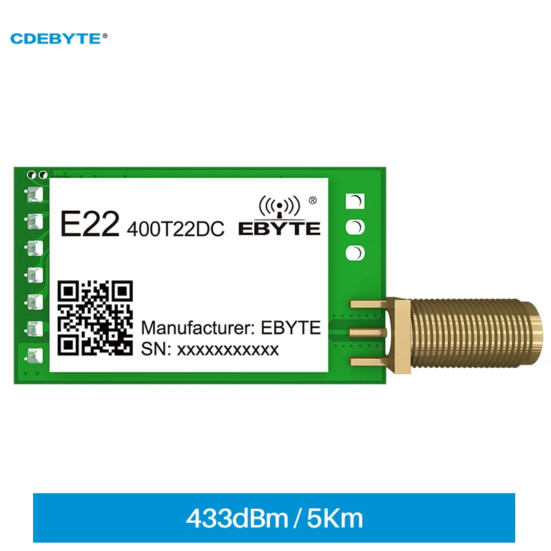 

SX1262 LoRa 22dBm 433MHz 470MHz Wireless Module CDEBYTE E22-400T22DC 5.5km Spread Spectrum Long Range Small Size Low Power IoT