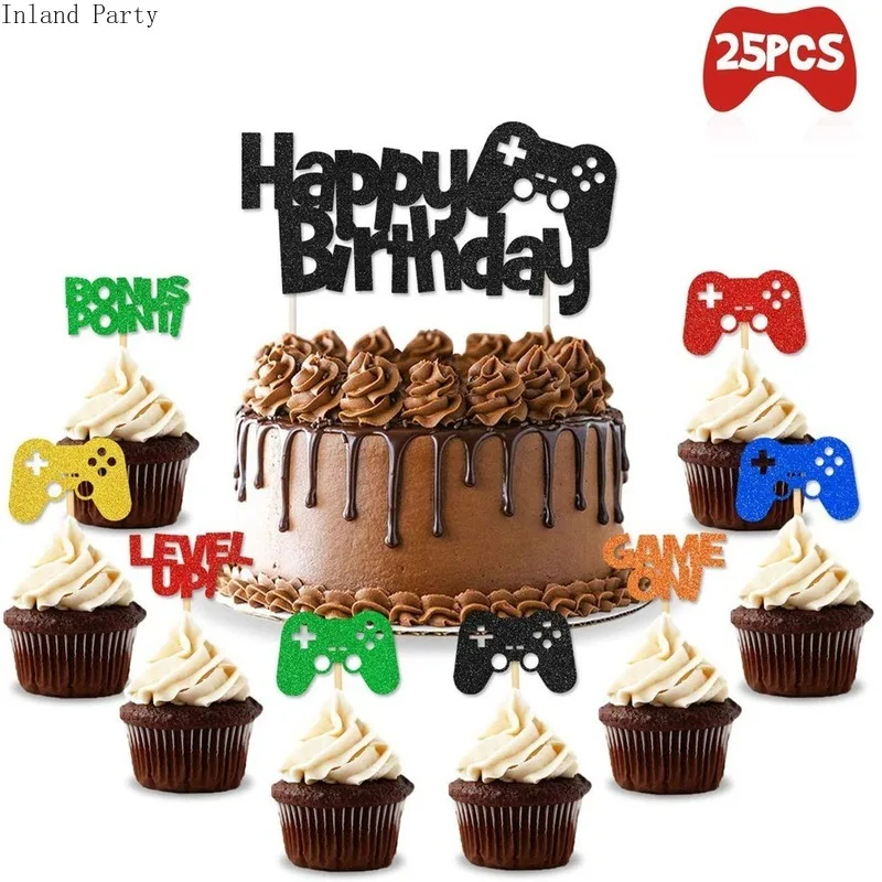 

Контроллер для видеоигр, обертки для кексов, топперы для торта, украшения для дня рождения, Интернет-геймпад, подарок для детей, 25 шт.