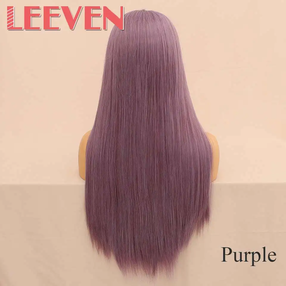 Leeven, 14 дюймов, короткий Боб, кружевные передние парики, розовый, 613 блонд, черные парики, синтетические, шелковистые, прямые волосы, парик для женщин - Цвет: Фиолетовый