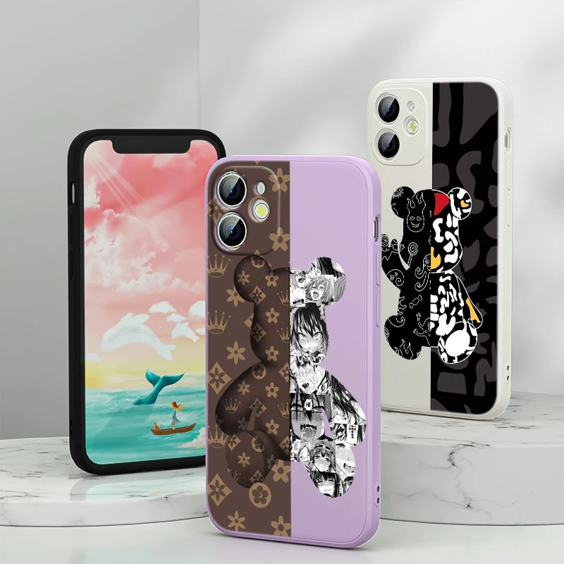 

Fashion Bear For Apple iPhone 13 12 mini 11 8 7 6 XS XR SE 2020 Pro Max Plus Phone Case Liquid Silicone Soft Capa
