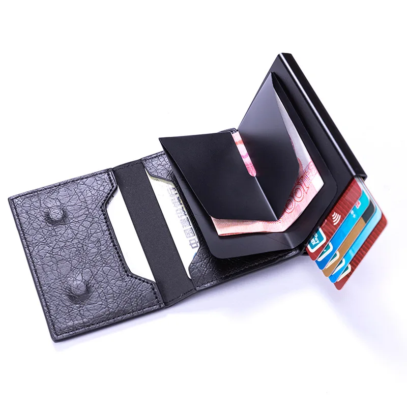 new 2021 rfid carbon fibe mens card holder fashion branch pattern cardholder simple aluminum alloy card box zipper coin purse free global shipping