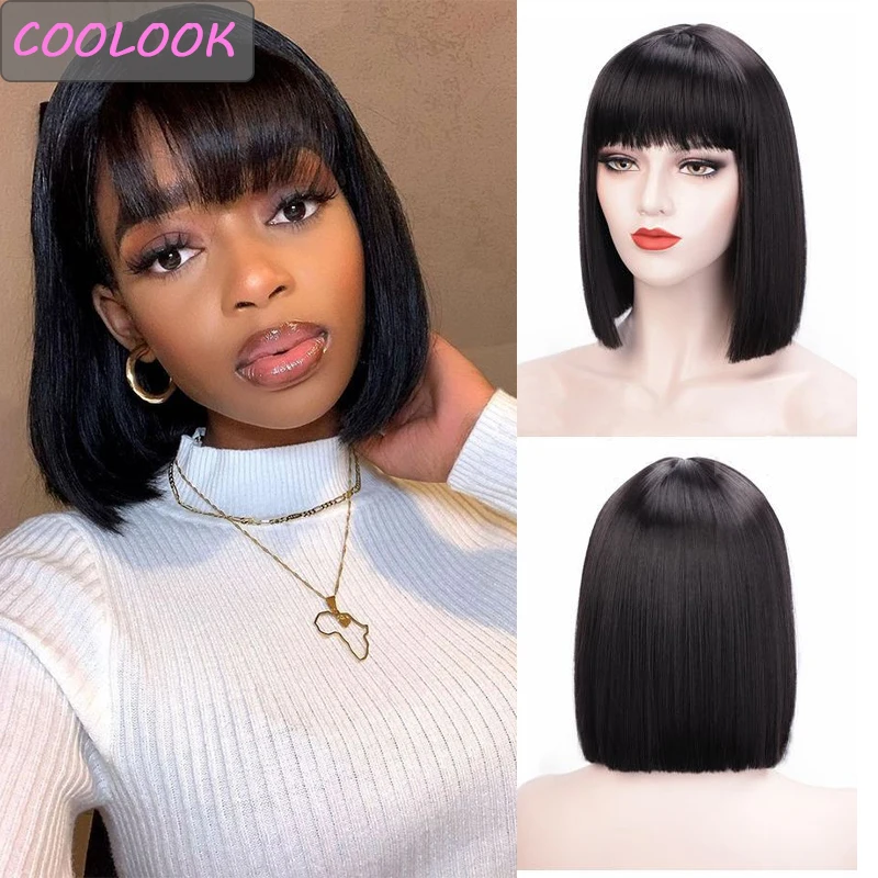 

12 Inches Short Bob Straight Wigs for Black Women Ombre Blonde Pink Pixie Cut Wig with Bangs Synthetic Cosplay Wig Straight Hair