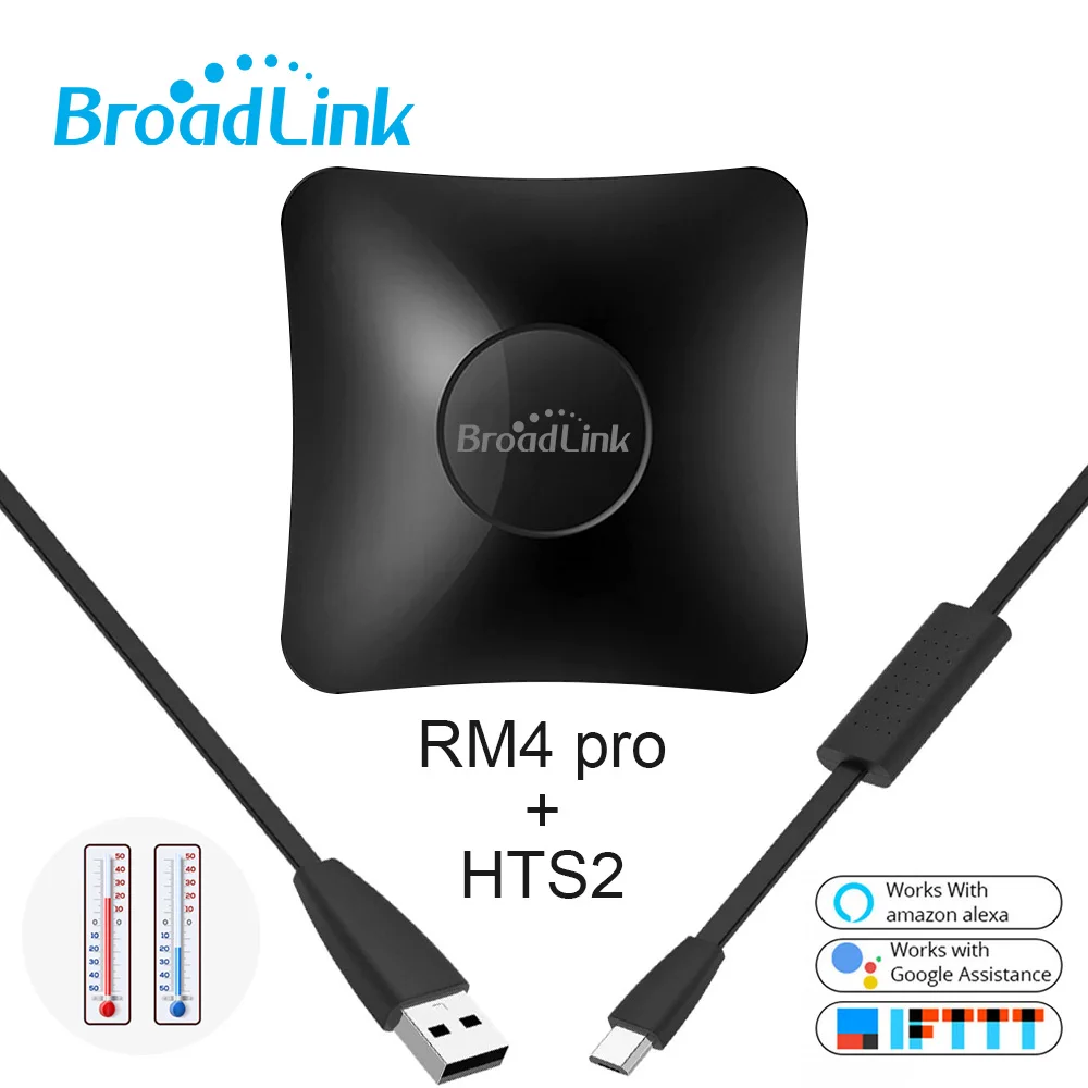 

Пульт дистанционного управления Broadlink RM4 Pro, радиочастотный инфракрасный датчик влажности и температуры для умного дома, работает с Alexa Google ...