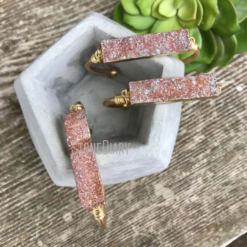 BM11268 новая идея розовый Друза ювелирные изделия браслет с золотым покрытием