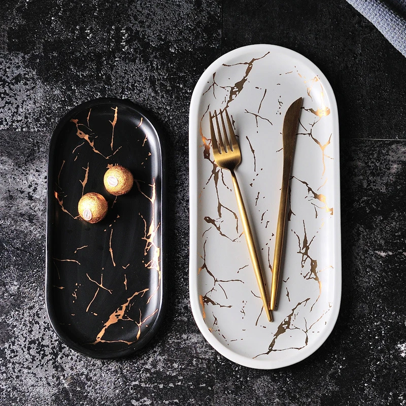 

Marble Pattern Ceramic Dish Fruit Salad Dessert Sushi Plate Kitchen Tableware Set Christmas Desk Decor Plates Serving Trays Gift
