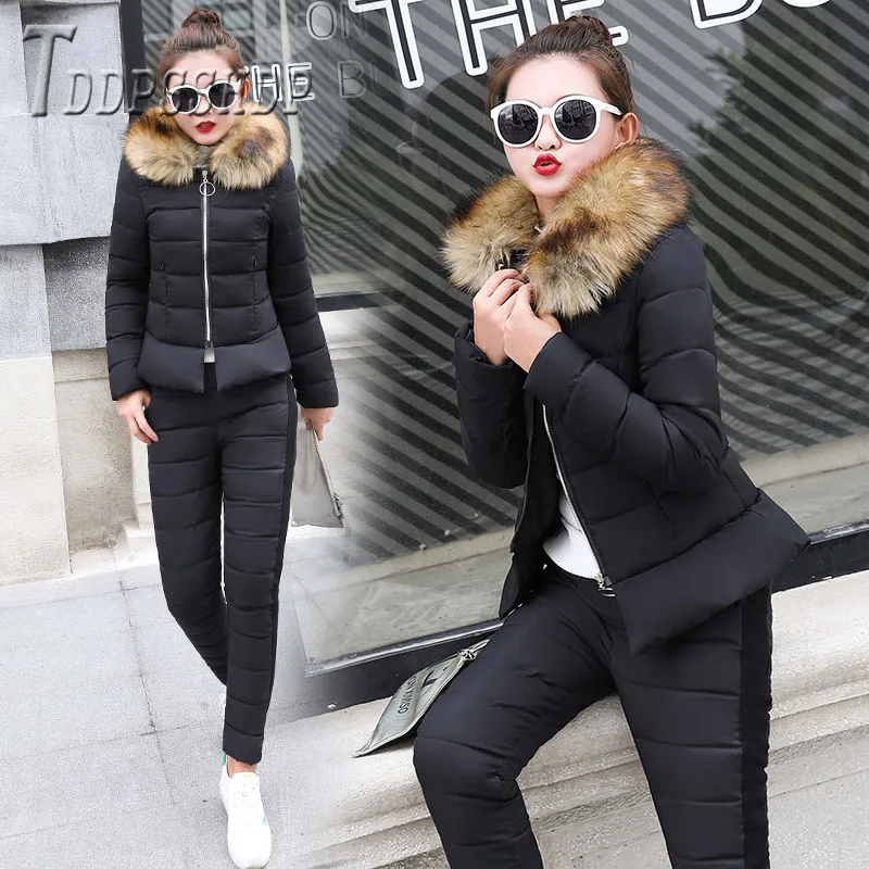

2019 Fashion Padded Cotton Women Sets 4 Colors Can Choose Winter Warm Female Sets