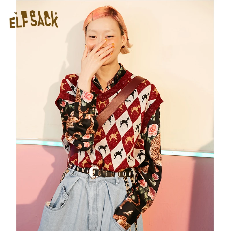 Женский винтажный свитер ELFSACK хлопковый Повседневный Трикотажный жилет без