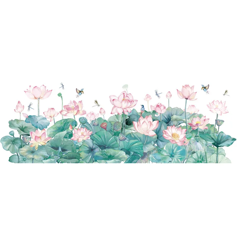 

Chinese Wall Stickers Lotus Green Plant Living Room Sofa TV Backdrop Decor Aesthetic Self Adhesive Wallpaper