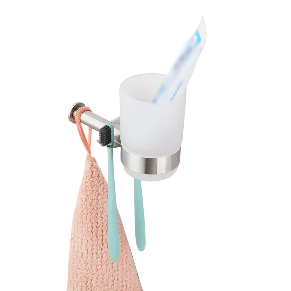 

Toothbrush Holder Set Bathroom Stainless Toothbrush Tumbler Holder With Glass Cup Wall Mounted Decor